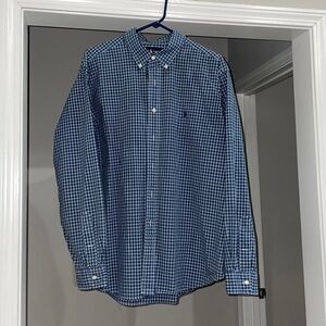 Blue Plaid Polo Dress Shirt, XXL